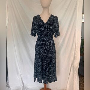 H&M Navy and White V-Neck Midi Dress